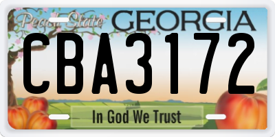 GA license plate CBA3172