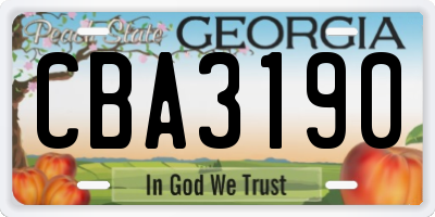 GA license plate CBA3190