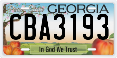 GA license plate CBA3193