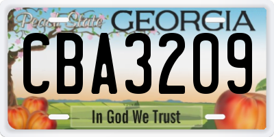 GA license plate CBA3209