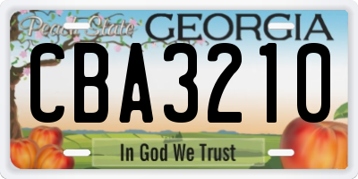 GA license plate CBA3210