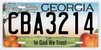 GA license plate CBA3214