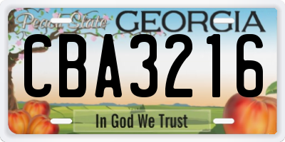 GA license plate CBA3216