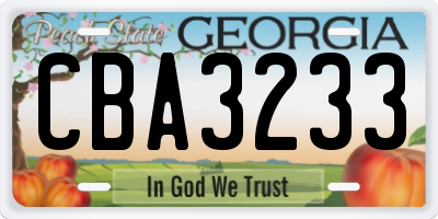 GA license plate CBA3233