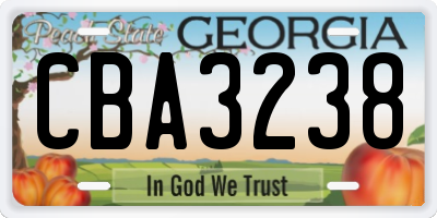 GA license plate CBA3238