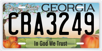 GA license plate CBA3249