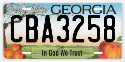 GA license plate CBA3258