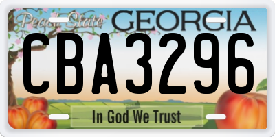 GA license plate CBA3296