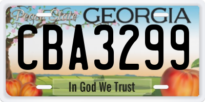 GA license plate CBA3299
