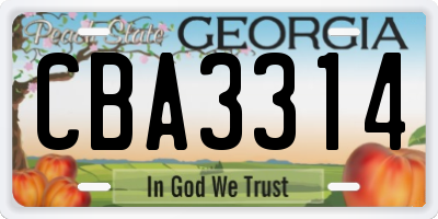 GA license plate CBA3314