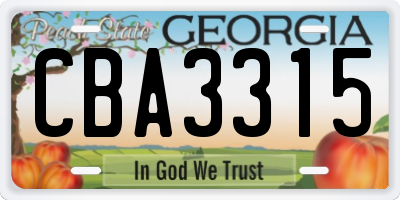 GA license plate CBA3315