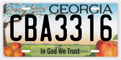 GA license plate CBA3316