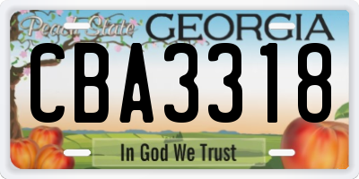 GA license plate CBA3318
