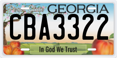 GA license plate CBA3322