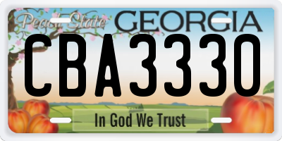 GA license plate CBA3330