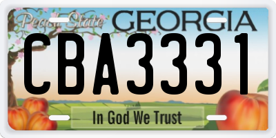 GA license plate CBA3331