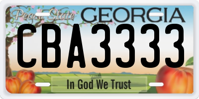 GA license plate CBA3333