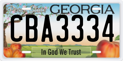 GA license plate CBA3334