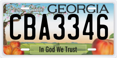 GA license plate CBA3346