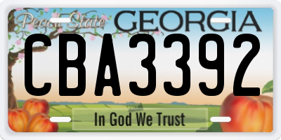 GA license plate CBA3392
