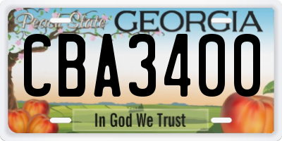 GA license plate CBA3400