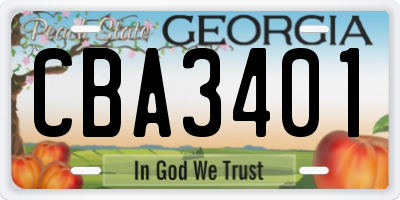 GA license plate CBA3401