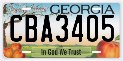 GA license plate CBA3405