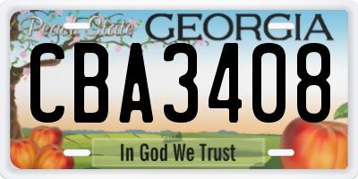 GA license plate CBA3408