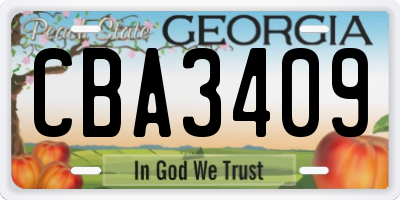 GA license plate CBA3409