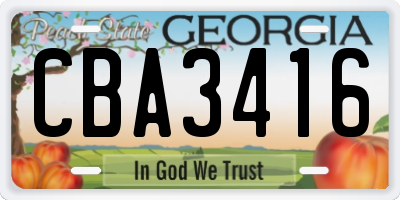 GA license plate CBA3416
