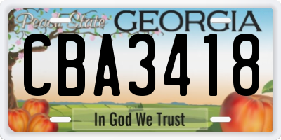GA license plate CBA3418
