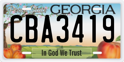 GA license plate CBA3419