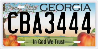 GA license plate CBA3444