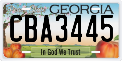 GA license plate CBA3445
