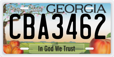 GA license plate CBA3462