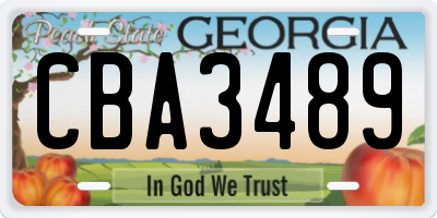 GA license plate CBA3489