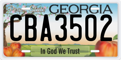 GA license plate CBA3502