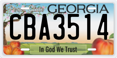 GA license plate CBA3514