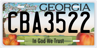 GA license plate CBA3522