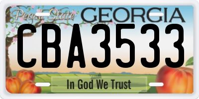 GA license plate CBA3533