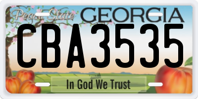 GA license plate CBA3535