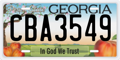 GA license plate CBA3549