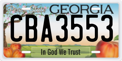 GA license plate CBA3553