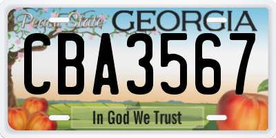 GA license plate CBA3567