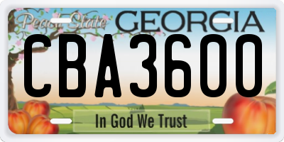 GA license plate CBA3600