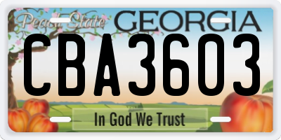 GA license plate CBA3603