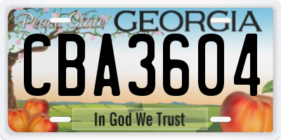 GA license plate CBA3604