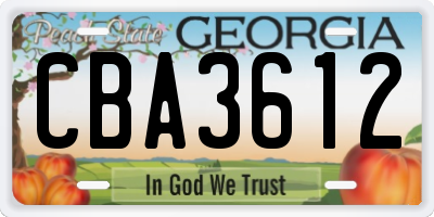 GA license plate CBA3612
