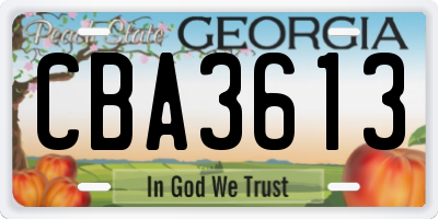 GA license plate CBA3613