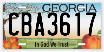GA license plate CBA3617